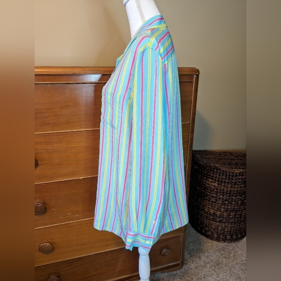 Evan Picone Retro NEON Stripe Oversized Button Down Blouse Size 12 - Picture 8 of 13